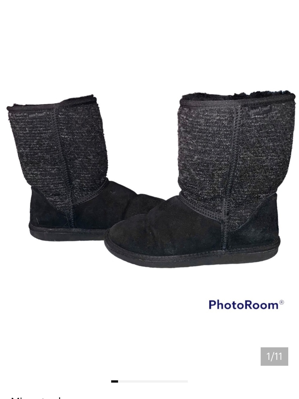Minnetonka Forsyth Black Knit Shearling Wool Lined Boots - Size 8